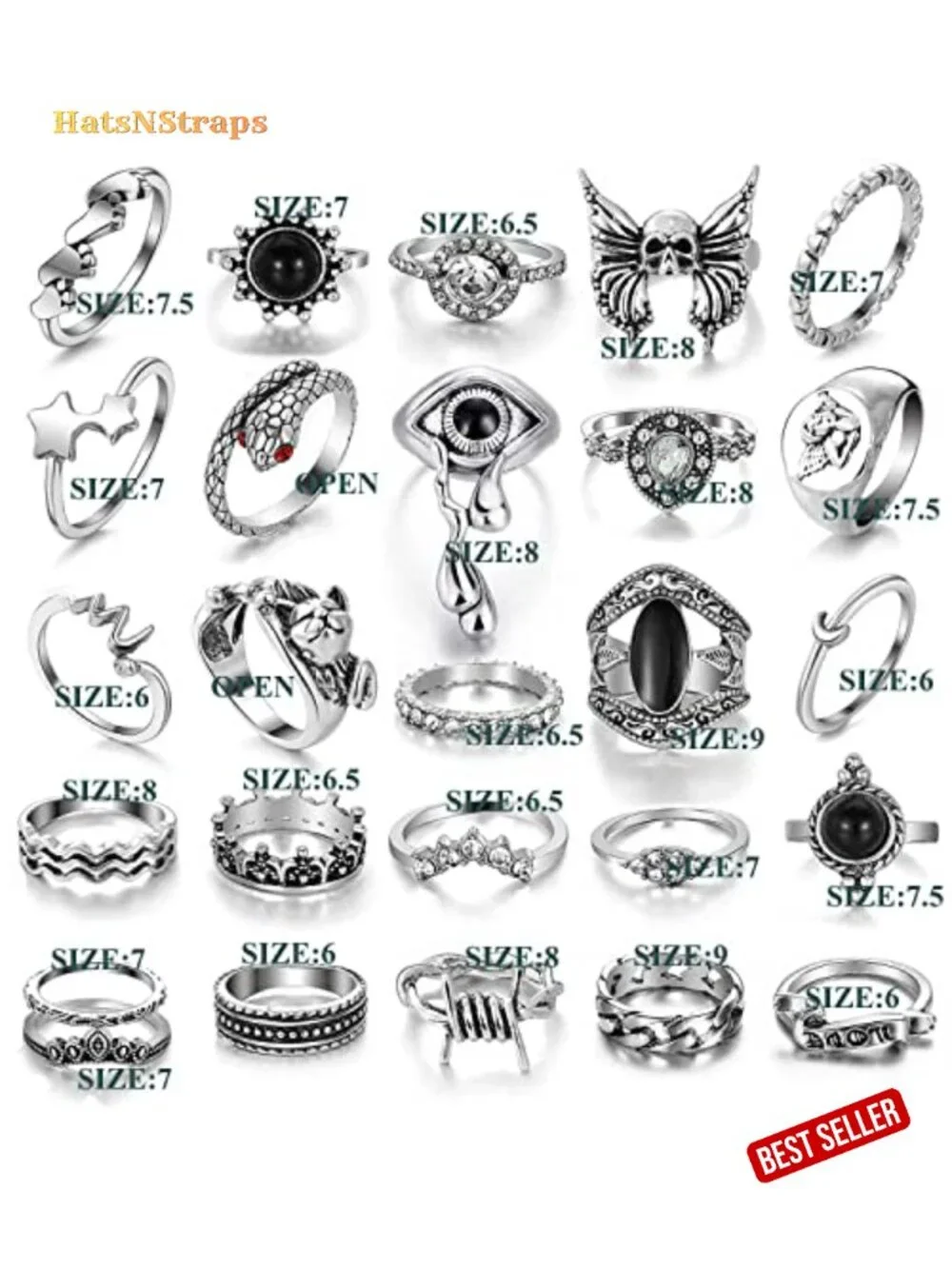 26 Pcs Vintage Gothic Ring Set for Women Men, Snake Crystal Stacking Rings